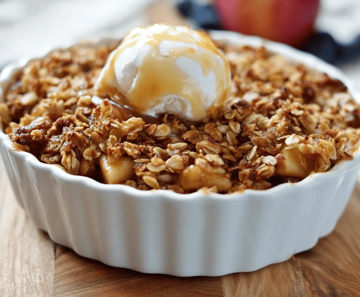 Delicious homemade Pioneer Woman apple crisp topped with golden brown oats and cinnamon, ready to serve as a comforting fall dessert
