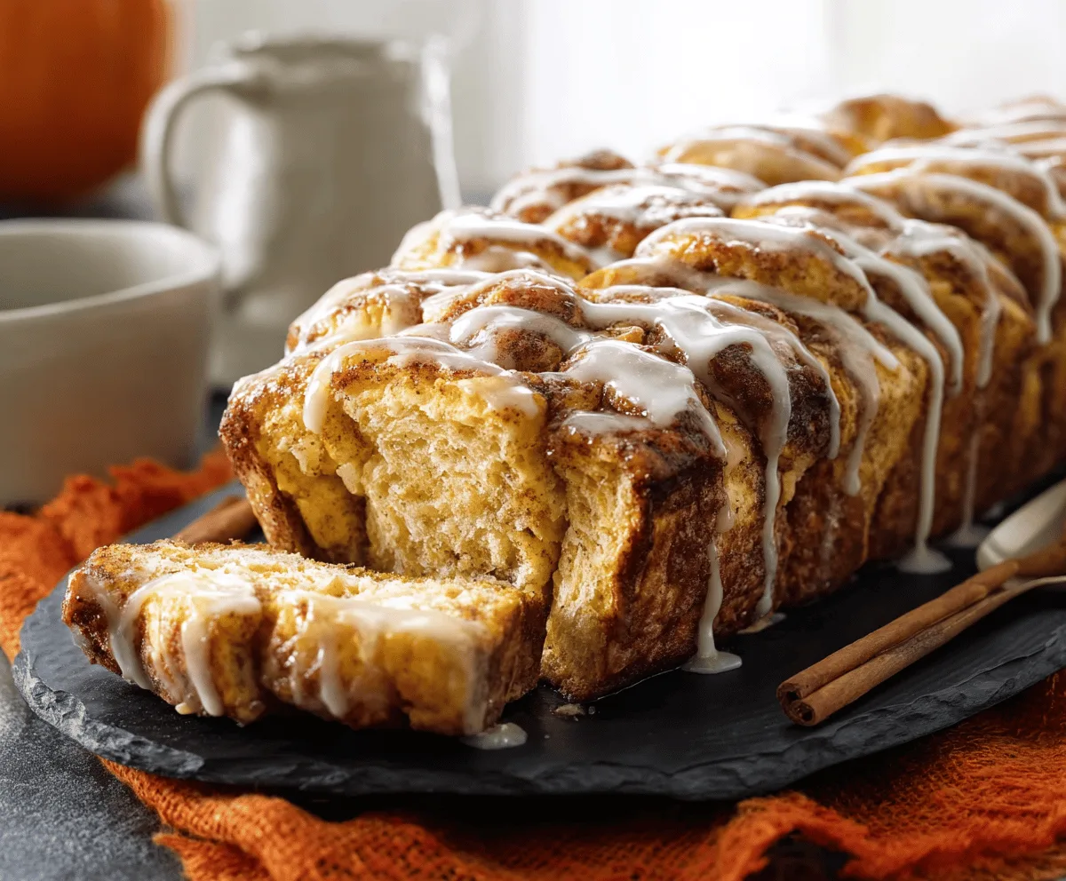 Delicious pumpkin spice pull apart bread made with flaky biscuits topped with cinnamon and pumpkin seasoning, perfect for fall desserts