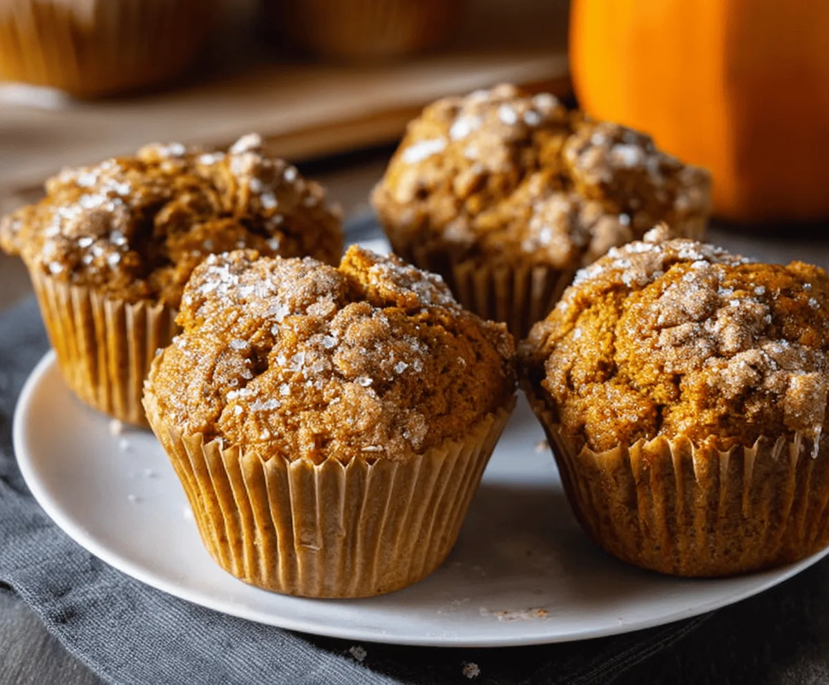 Delicious homemade pumpkin muffins topped with cinnamon and nutmeg, perfect for fall breakfast or snacks.